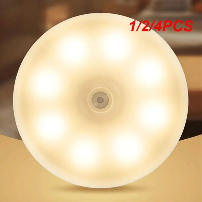 

1/2/4PCS Motion Sensor Light Led USB NightLights Round Chargeable Lamp for Bedroom Kitchen Stair Hallway Wardrobe Cupboard