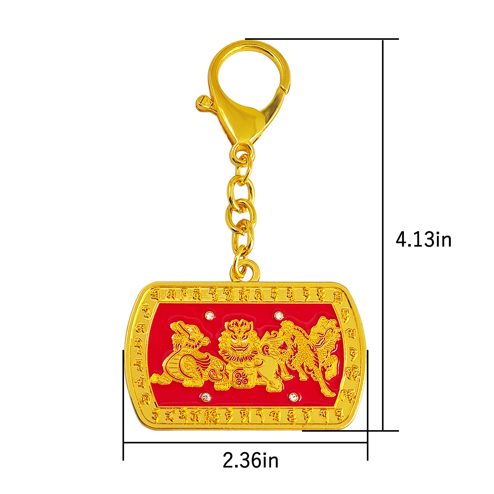 2025 Feng Shui Golden Red 3 Celestials Keychain w5602 2