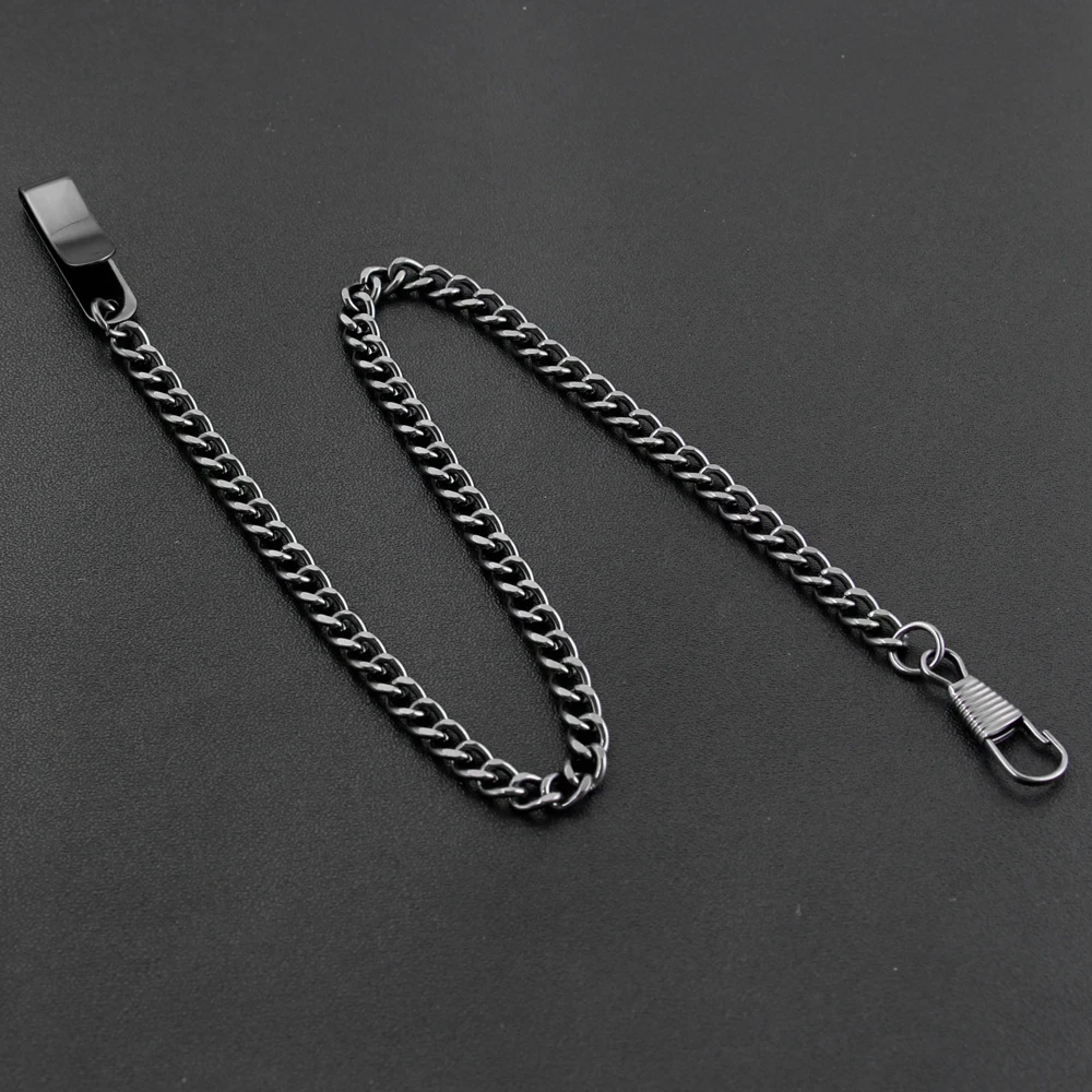 Fashion Black Stainless Steel 36.5cm Fob Chain for men or women Jewelry Accessories Pocket Watch chain
