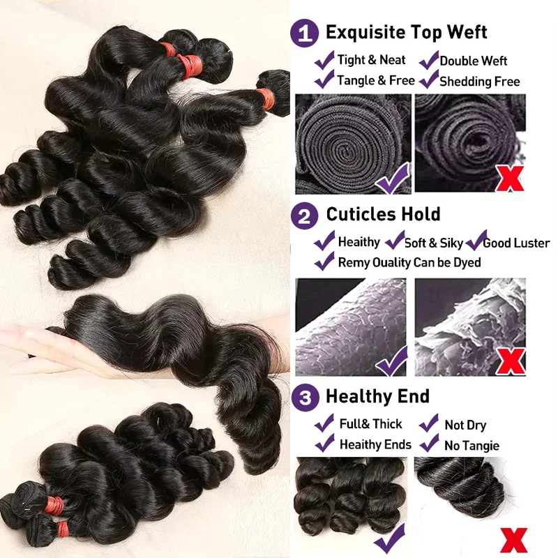 30 40 Inch Curly 3 4 Bundles Loose Wave Weave Bundles Human Hair Bundles Deep Wave Human Hair Raw Hair Extensions Double Weft