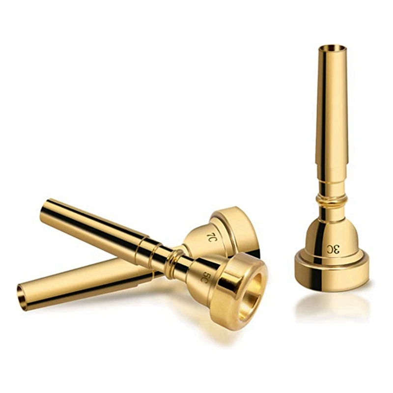 3 Pack Trumpet Mouthpiece Accessories Brass Trumpet Mouthpiece Set 3C 5C 7C For Beginners (Gold)