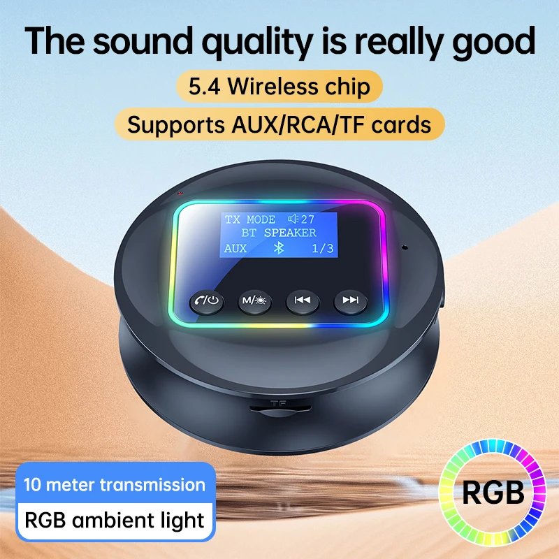 Bluetooth Adapter Bluetooth Audio Receiver Bluetooth Transceiver Adapter Bluetooth Aux Adaptor New Bluetooth 5.4 Audio Transmitter Receiver 2-in-1 Wireless Adapter with LCD Screen AUX/RCA/TF For PC TV Car Speakers
