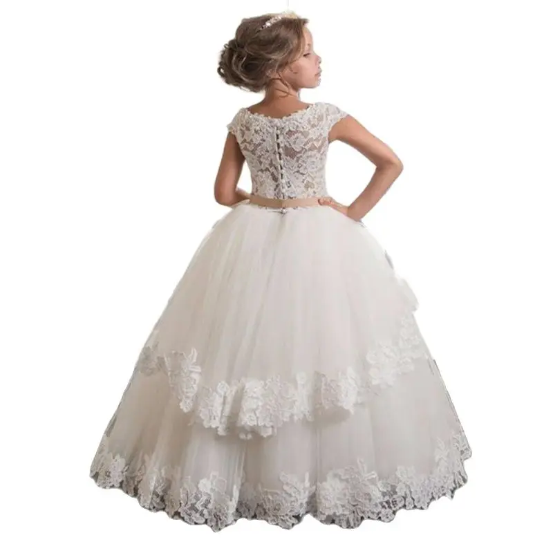 

Lace Flower Girls Dresses For Wedding Pleated Ruffles Girls First Communion Special Occasion Dresses HOT