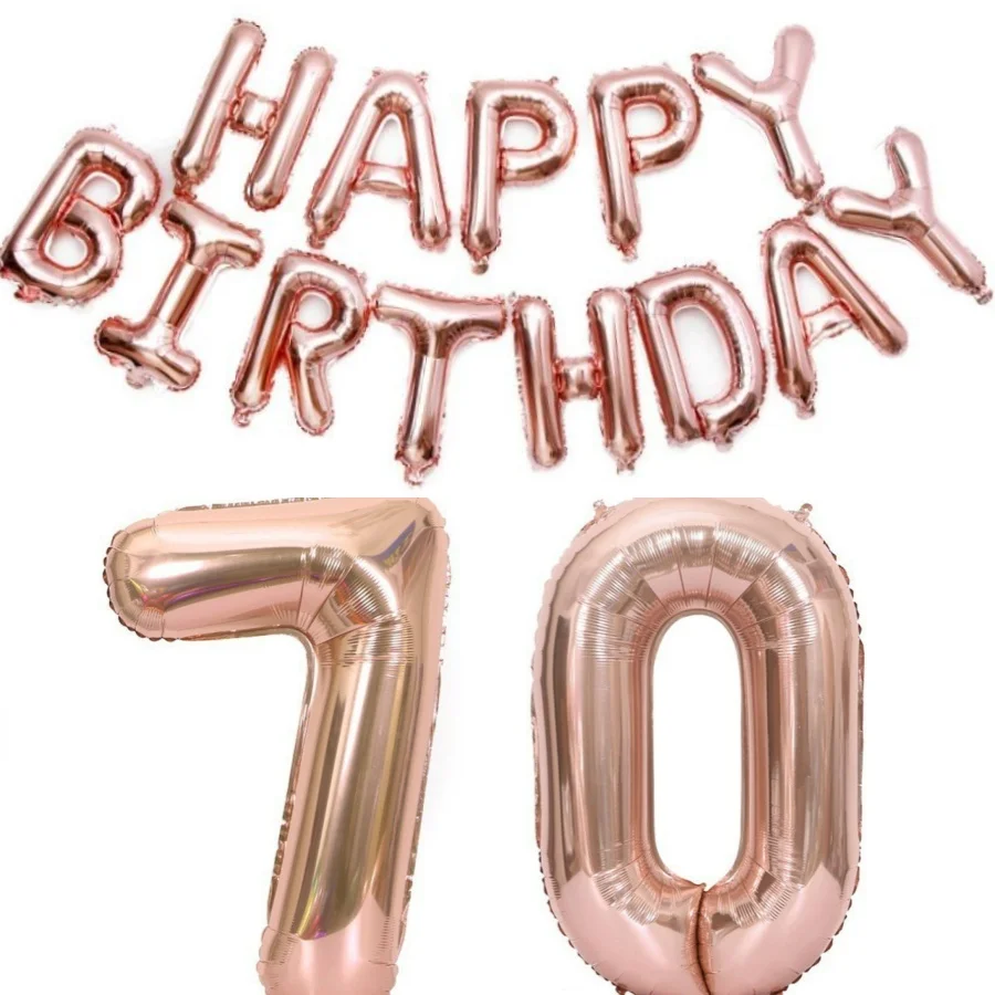 15-teiliges Roségold 16-Zoll Happy Birthday Folienballons-Set + 32-Zoll Zahlen 13-80 - Partydekoration für Kinder und Erwachsene, Foto-Hintergrund – Detail 5
