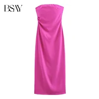 BSAY Women Fashion Summer New Sexy Split Back Zip Pleated Sleeveless Strapless Dress Chic Female French Elegant Evening - Image 2