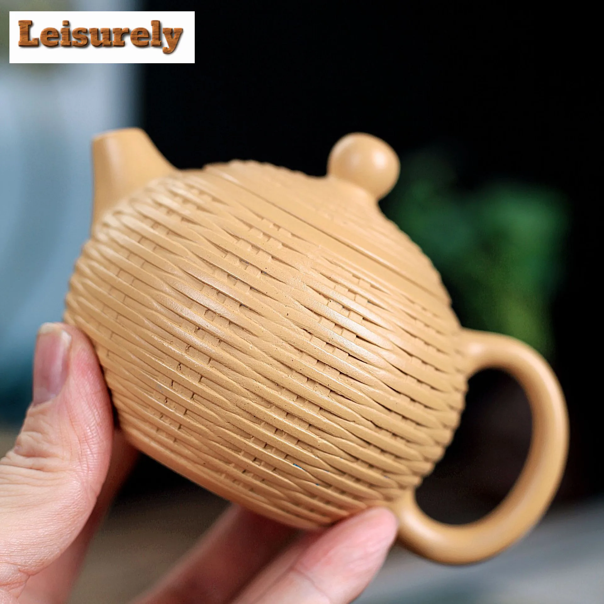 220ml Classic Yixing Purple Clay Teapots Handmade Bamboo Weaving Xishi Pot Raw Ore Gold Section Mud Kettle Zisha Tea Set Tea