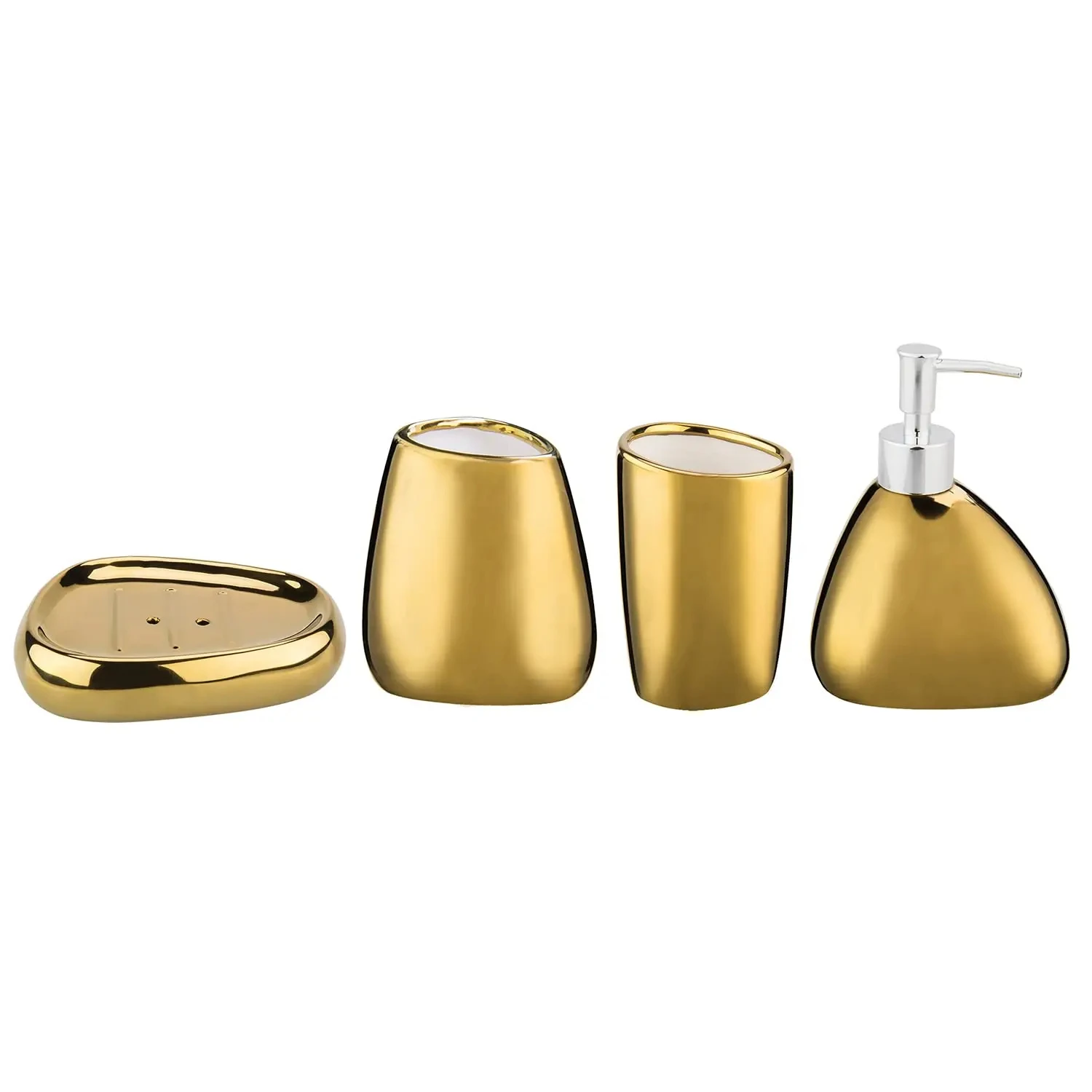 EMPO, Set di 6 accessori da bagno in vetro (dispenser per sapone/lozioni, portasapone, portaspazzolino, bicchiere, contenitore per cotton fioc), stile contemporaneo, moderno, vintage (6 pz, marrone