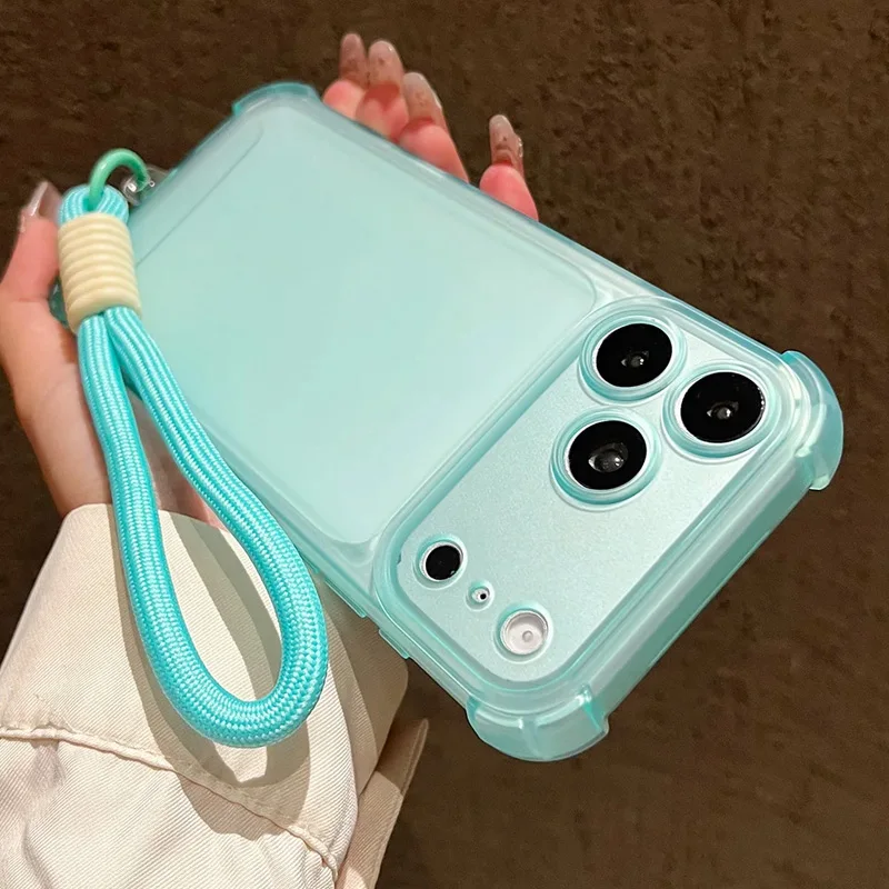 Luxury Matte Transparent Shockproof Case with Hand Wrist Strap and Lanyard