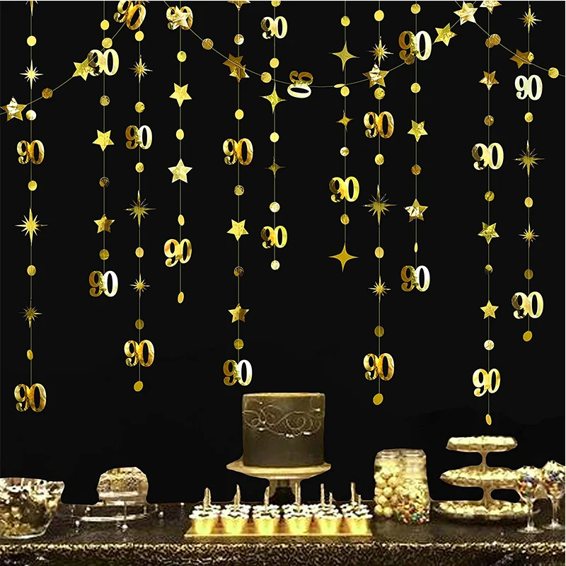 90th Birthday Banner Gold Glitter – Dekoration Für Den 90. Geburtstag