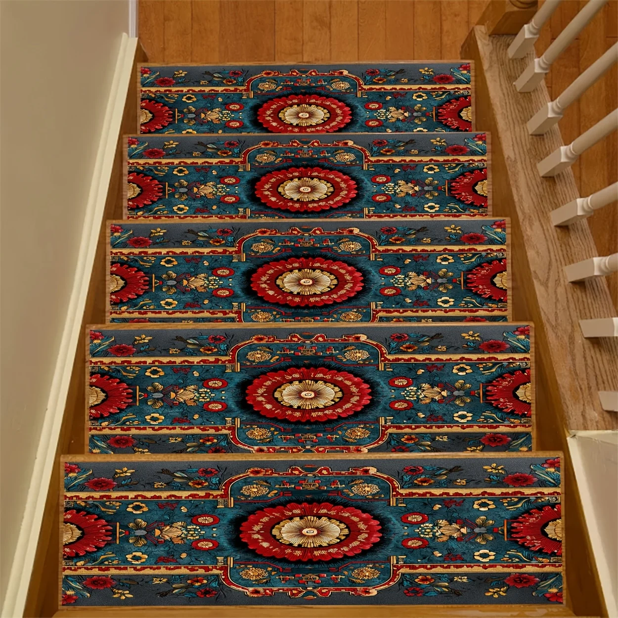 1/7/15개 빈티지 패턴 계단 매트, 가장자리가 봉제된 계단 매트, 홈 데코용, ..