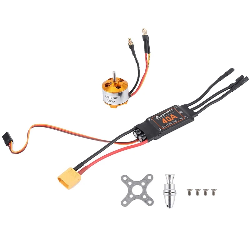 

Мотор 2212 KV2200 + 40 А бесщеточный ESC XT60 Радиоуправляемый двигатель, как показано на рисунке, металлические + пластиковые обновленные аксессуары для дрона, вертолета