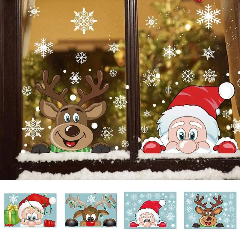 Christmas Window Stickers Christmas Window Clings Decal Snowflake Elk Santa Claus Wall Stickers for New Year Decortion