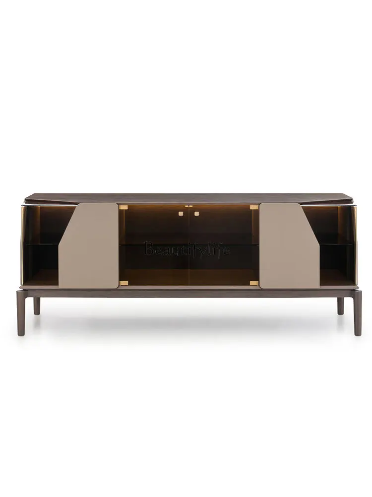 Modern Minimalist Sideboard Kitchen Integrated Wall Stainless Steel High-End Italian Light Luxury Storage High Cabinet