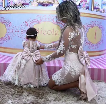 Abiti per bambini eleganti in pizzo rosa personalizzati Abiti per ragazze di fiori Abiti coordinati per madre figlia Abiti per spettacoli per feste di compleanno