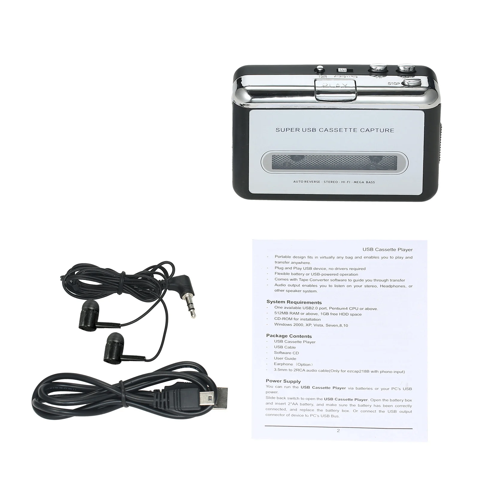 NEW USB Cassette Converter Cassette Tape to MP3 Converter HiFi Sound Quality Portable Music Player with Earphone