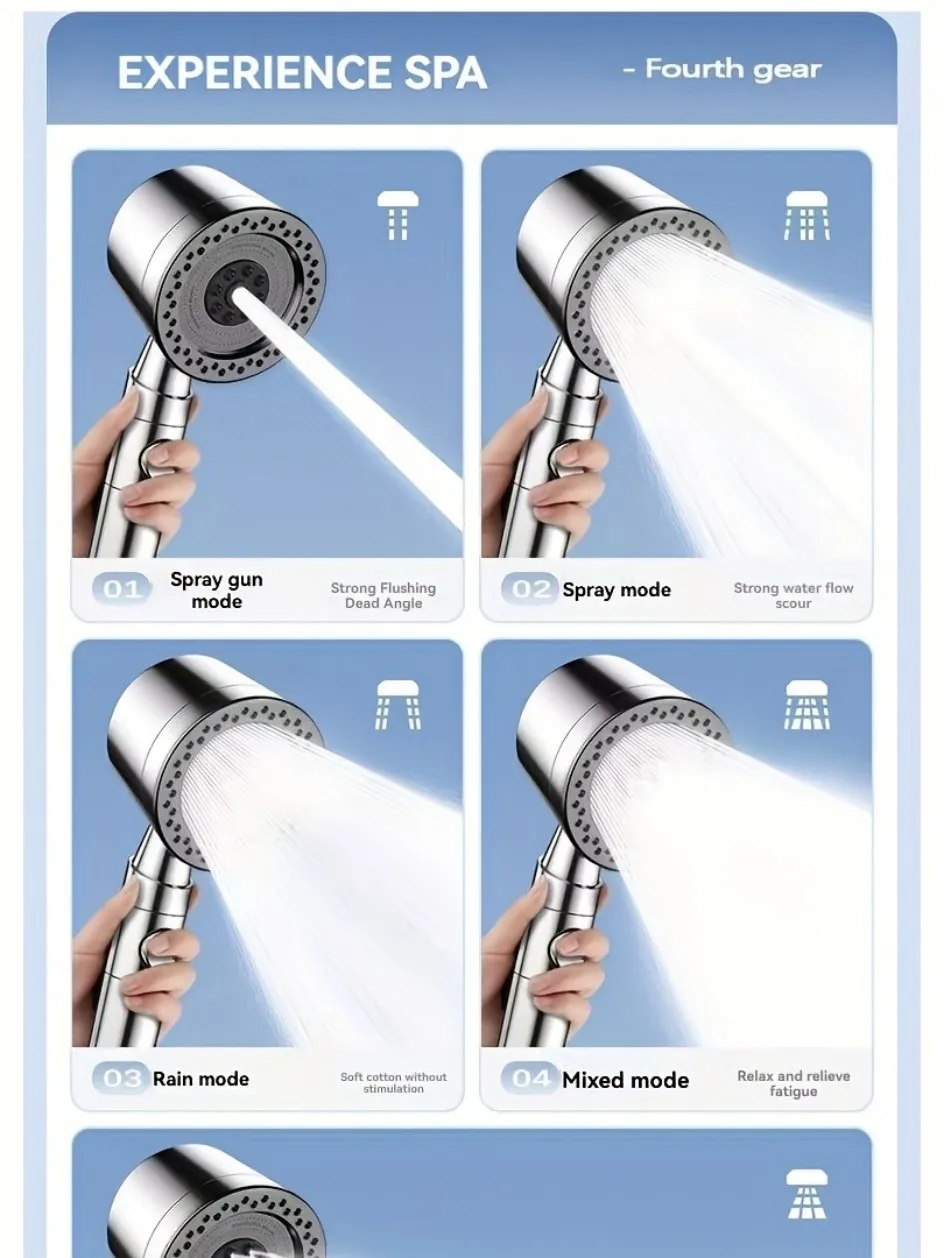 5-Spray-gefilterter Duschkopf aus ABS, wassersparender Hochdruck-Duschkopf, Fallfestigkeit, Bade-Duschkopf-Set mit Anschlagknopf – Detail 8