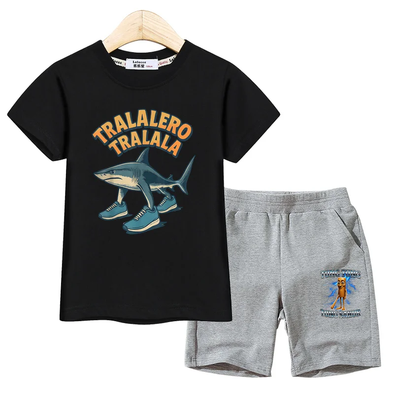 Children's Italian Brainrot Clothes Boys Summer T-shirt Tralalero Tralala Shorts Short Sleeved 2-piece Sets 1 Children's Italian Brainrot Clothes Boys Summer T-shirt Tralalero Tralala Shorts Short Sleeved 2-piece Sets