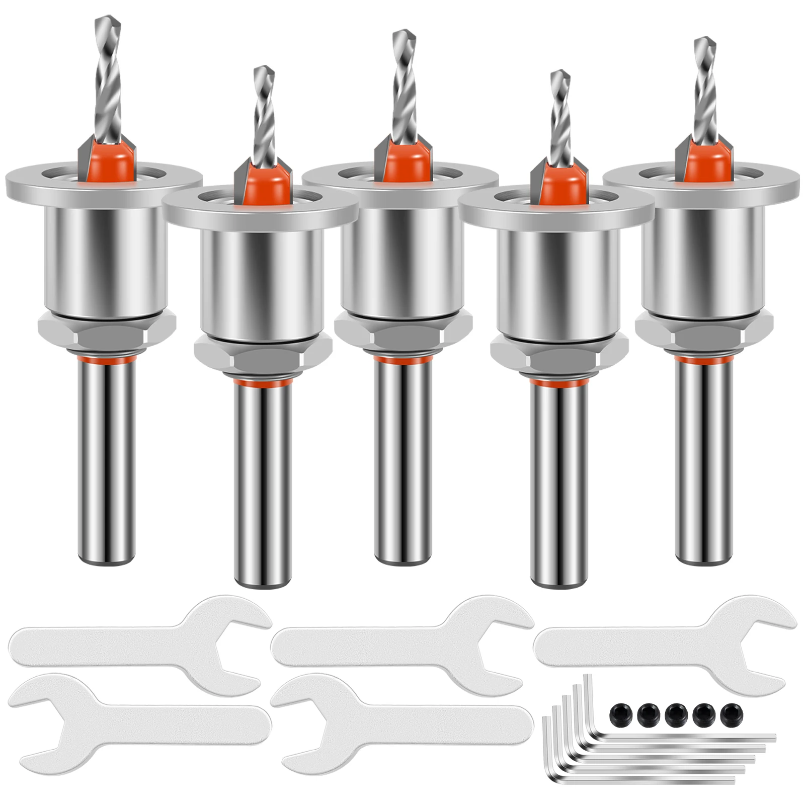 

5Pcs Countersink Drill Bit Set Adjustable Counter Hole Drill Bit Metal Woodworking Counter Sinker Tool Kit with 5 Wrench