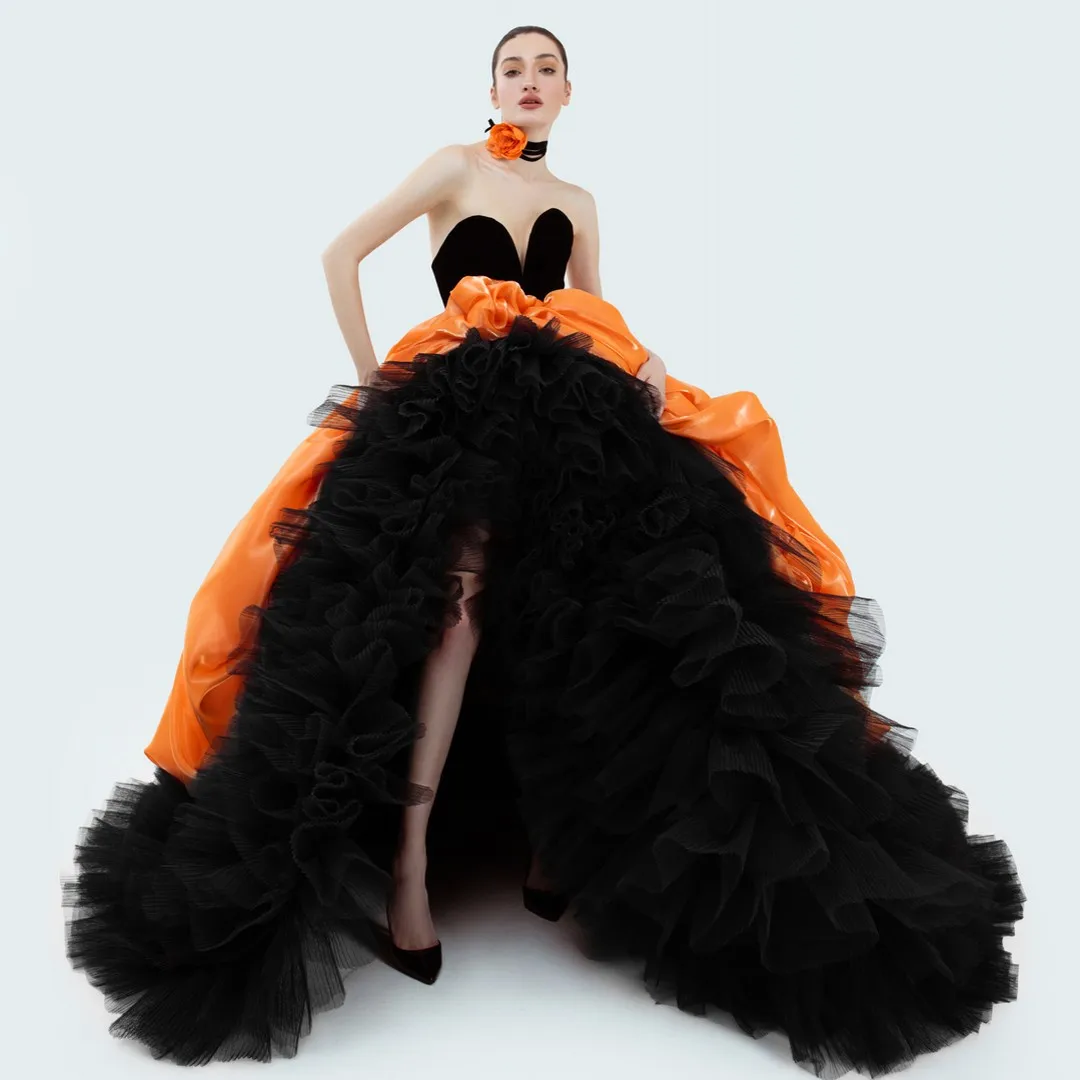 

Потрясающие многоцветные Черные Длинные асимметричные Макси-платья с оборками, фатиновые Свадебные платья с многоярусными оборками, женское официальное платье