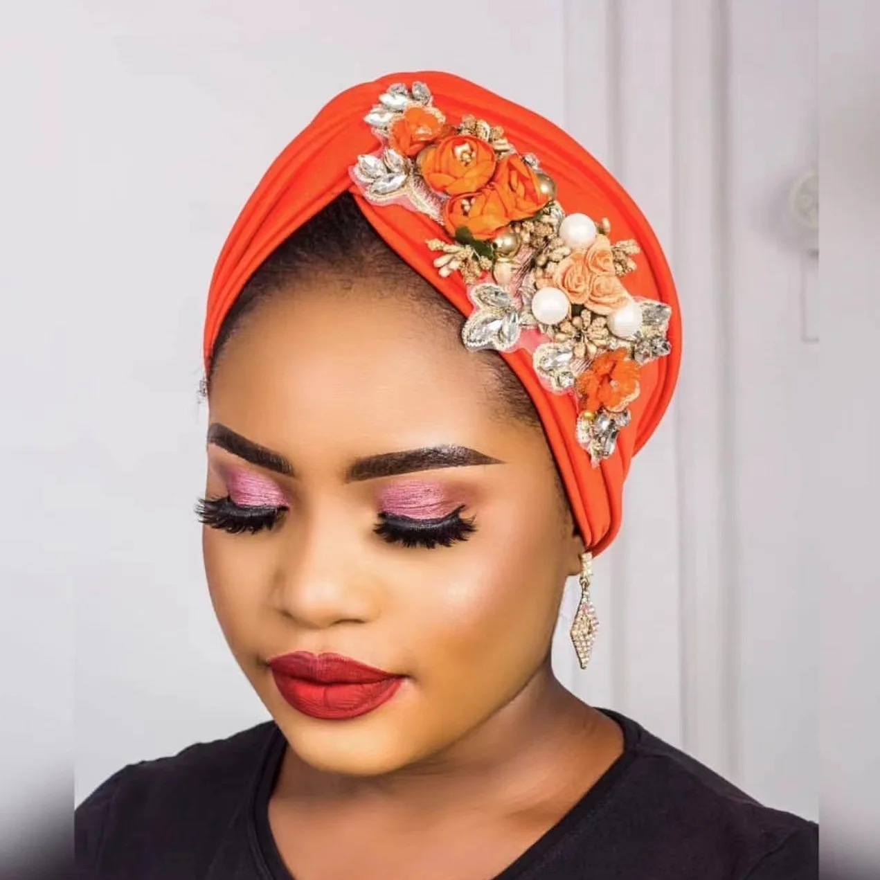 

New African Auto Gele Aso Oke Headties Muslim Turban Caps Nigerian Wedding Gele Ready To Wear Autogele Head Wraps