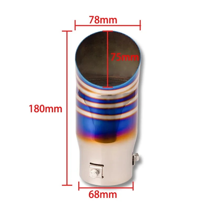 Universal 68mm Car Exhaust Muffler Pipe Stainless Steel Chrome Brunt Blue Auto Car Tail Throat Trim Rear Accessories exhaust pipe tip tail pipe muffler