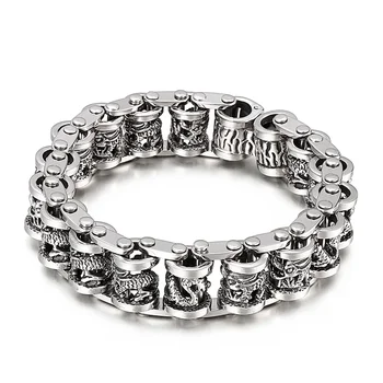 Fashion Vintage Ancient Dragon Totem 17mm Amulet Men’s Bracelet Stainless Steel Jewelry