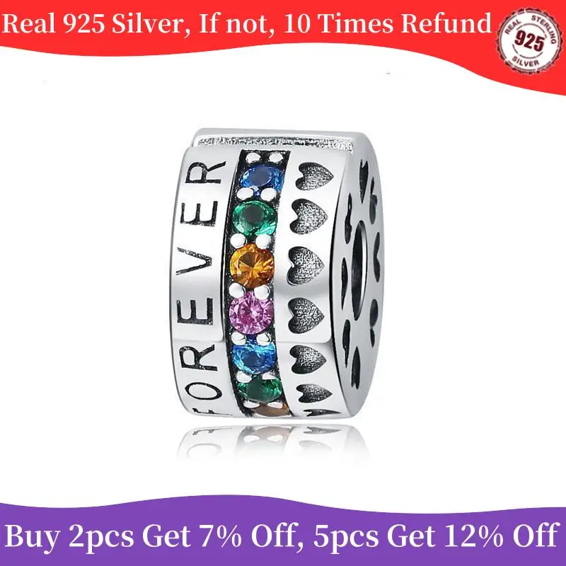 

100% Real 925 Sterling Silver Chrams Colorful Love Heart Locator Buckle Beads Fit Original Pandora Bracelets Women Jewelry