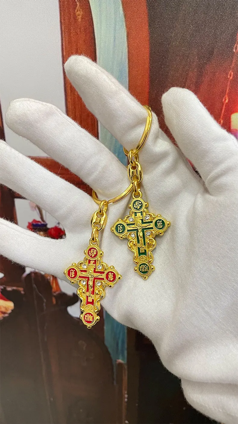 HTISOK Saint George Anhänger Schlüsselanhänger, orthodoxer katholischer Talisman, Autoring, Schlüsselanhänger, Schmuck, katholische Geschenke, religiöse Dekoration – Detail 1