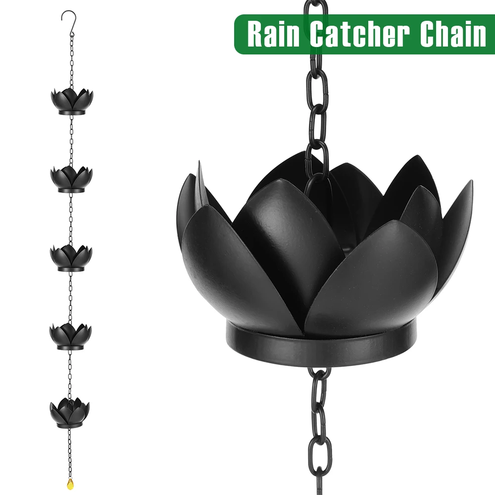Rain Catcher Chain Metal Imitation Water Lily Rain Chain with Hook Adjustable Length Cup for Gutter Downspout Outdoor