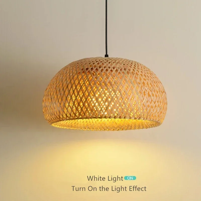 Bamboo Lantern 38/45cm Pendant Lamp Natural Rattan Wicker E27 Chandeliers Hand-Woven Lampshades Lighting Fixture Hanging Light