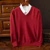 In autumn and winter, the new 2024 men's V-neck 100% pure wool plus size loose casual sweater thickened Hugh knitted sweater top 2