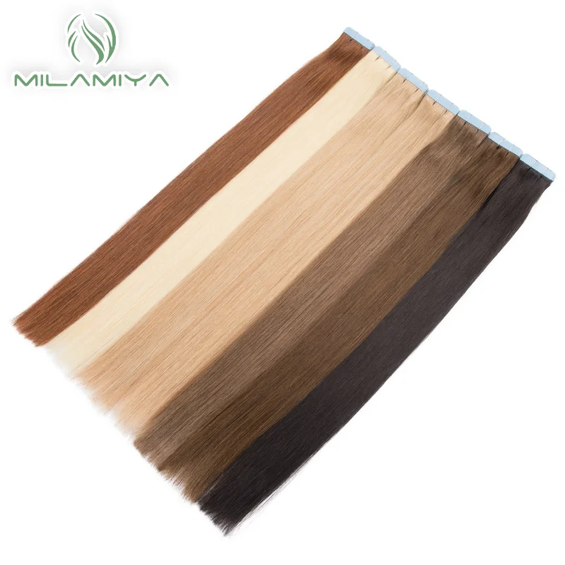 Tape in hair Extensions Human hair Straight Machine Remy European Natural Seamless Skin Weft 12"-26" color mixture pcs