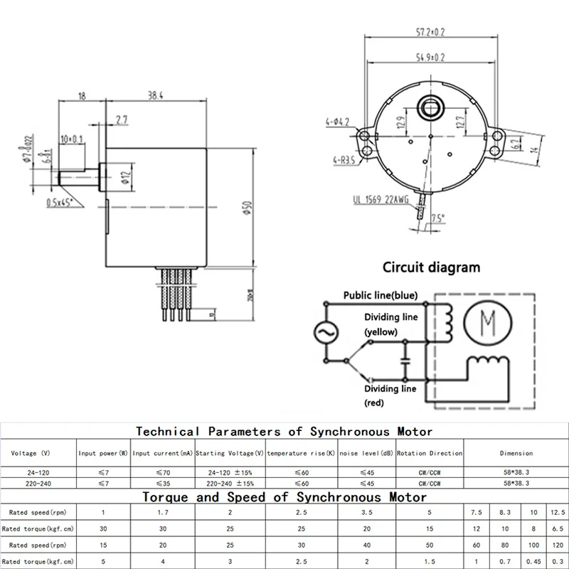 Description Picture 3 of item50KTYZ AC 110V/120V/127V Permanent Magnet Synchronous Motor 6W Speed Reducer Motors Controllable Positive And Negative Inversion