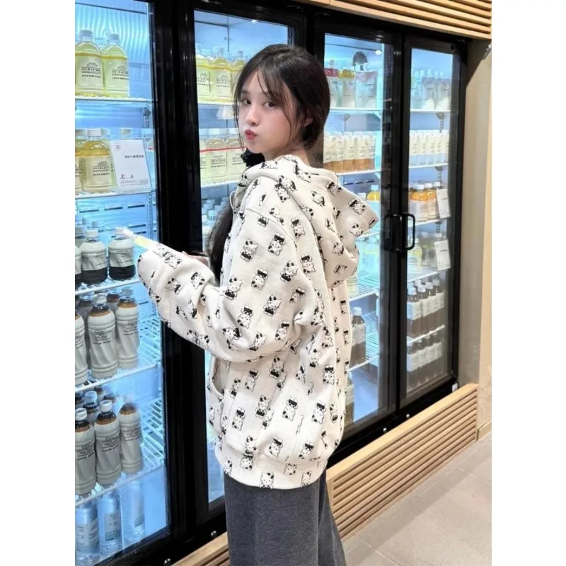 

Толстовка с капюшоном и длинными рукавами с аниме-рисунком Hello Kitty Y2K, модная толстовка на молнии для девочек, Повседневная Спортивная тонкая куртка для студентов, пальто