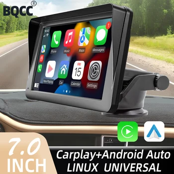 BQCC 카플레이 안드로이드 자동차 라디오 멀티미디어 비디오 플레이어, 7 인치 휴대용 터치 스크린, USB AUX, 후면보기 카메라용