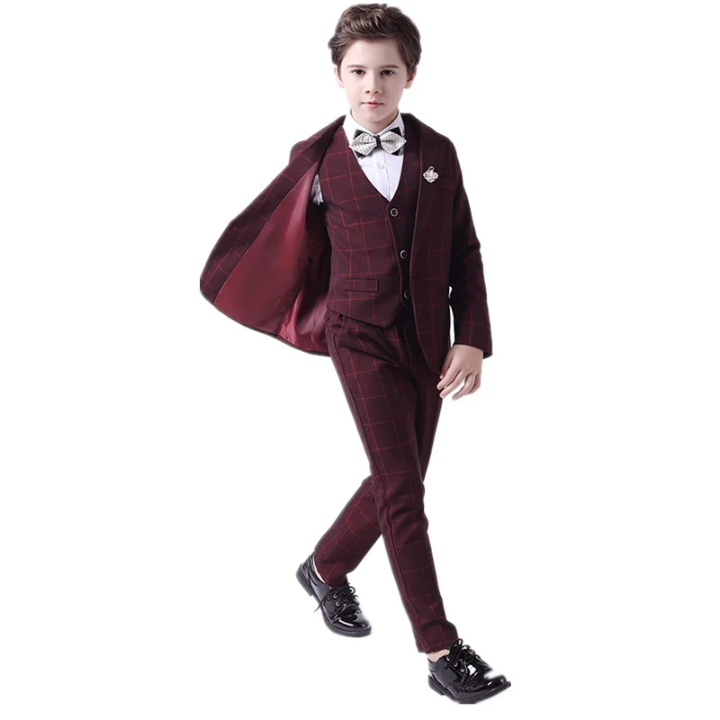 Boys Suits Children's 1Year Birthday Suit Flower Boys Wedding School Prom Photography Dress Costume Infant Kids Blazer Vest Pants Outfits