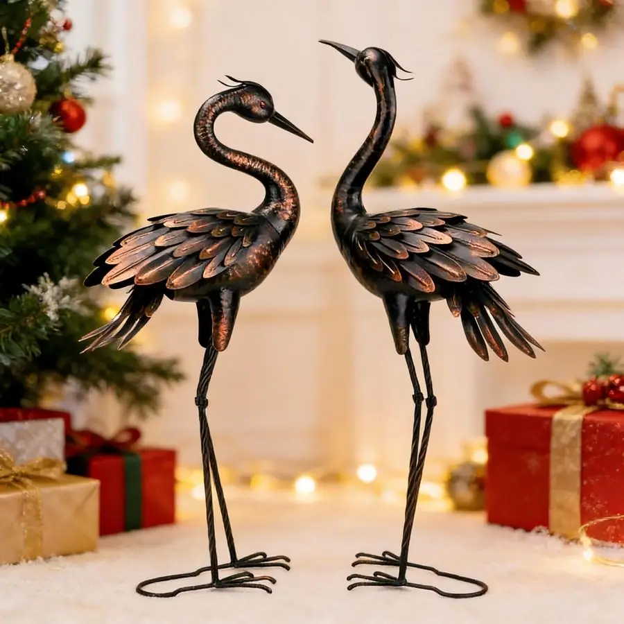 Metal Crane Garden Statue image 1