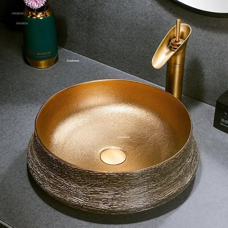 Retro Art Countertop Basin Luxury Bathroom Sinks Home Round Bathroom Overhead Sinks Balcony Hotel Ceramic Bathroom Washbasins 2