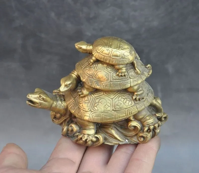 

China Feng Shui Brass longevity Animal 3 Turtle tortoise auspicious Lucky Statue