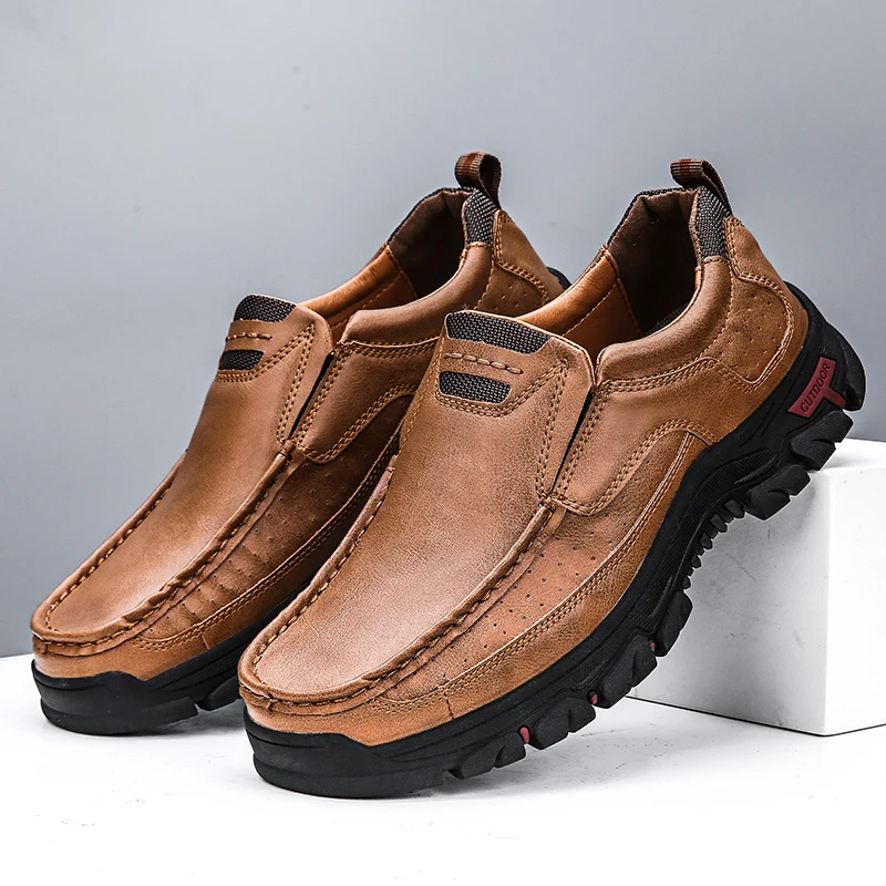 

Spring New Design Leather Casual Breathable Shoes For Men Large Handmade Ankle Sneakers Fashion Leisure Camping Hiking Loafers