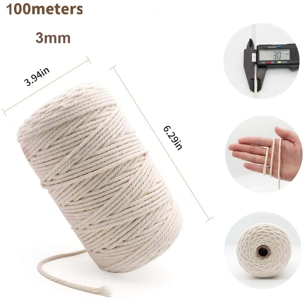 1/2/3/4/5/6/8/10mm Macrame Cord Natural Cotton Cord Twisted String For DIY Craft Knitting Making Plant Hangers Wall Hangings