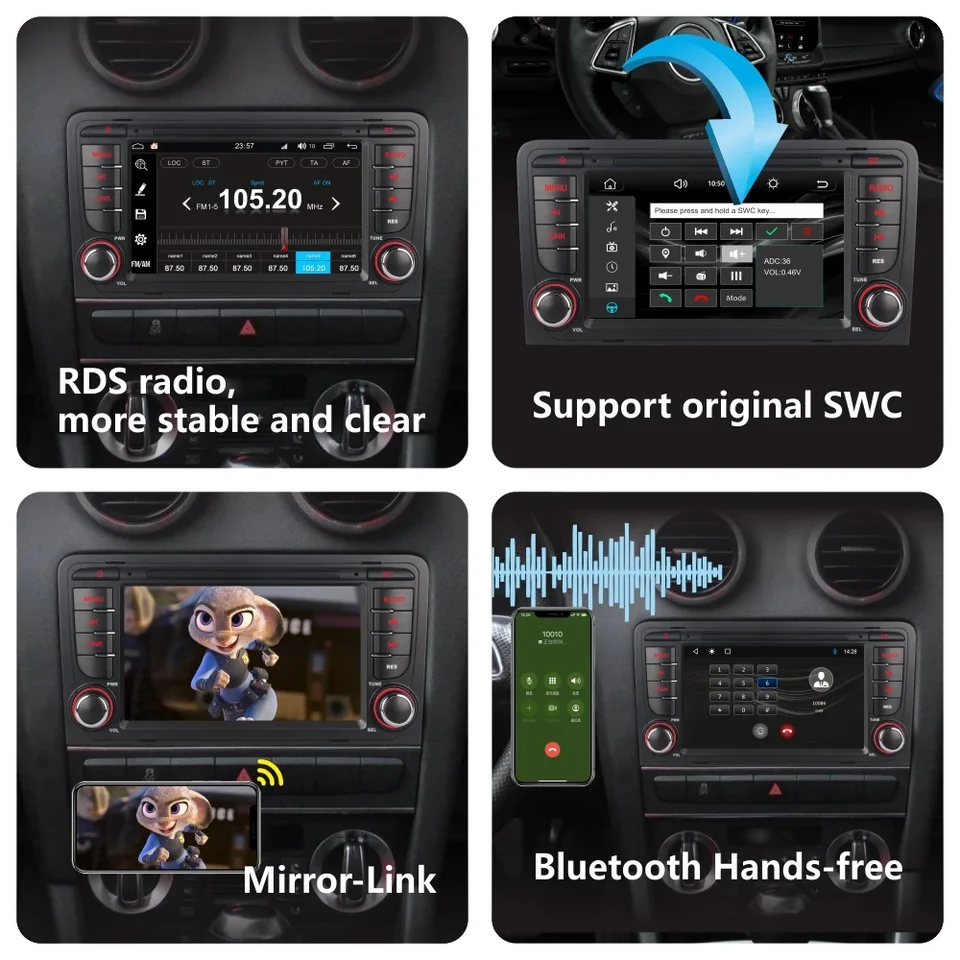 Autoradio kompatibles für Audi A3 S3 RS3 2003-2012 mit Wireless CarPlay und Android Auto,Car Radio mit Touchscreen AM/FM/RDS/Bluetooth/USB