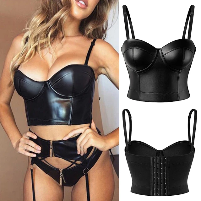 Women's Corset Bra PU Leather Steampunk Bustier Crop Top Gothic Punk Push Up  Black S-6XL - AliExpress