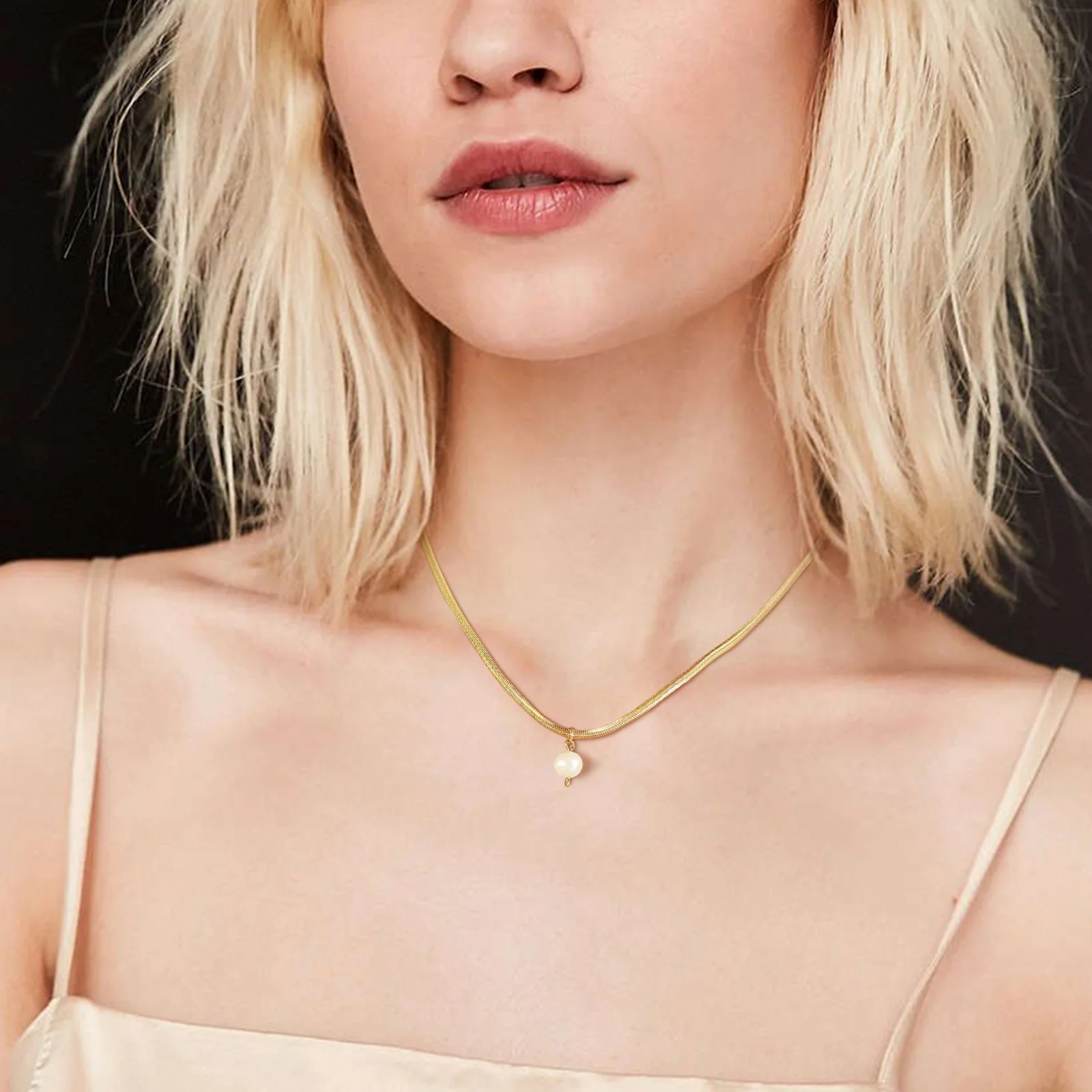 Vnox Chic Herringbone Chain Necklace 