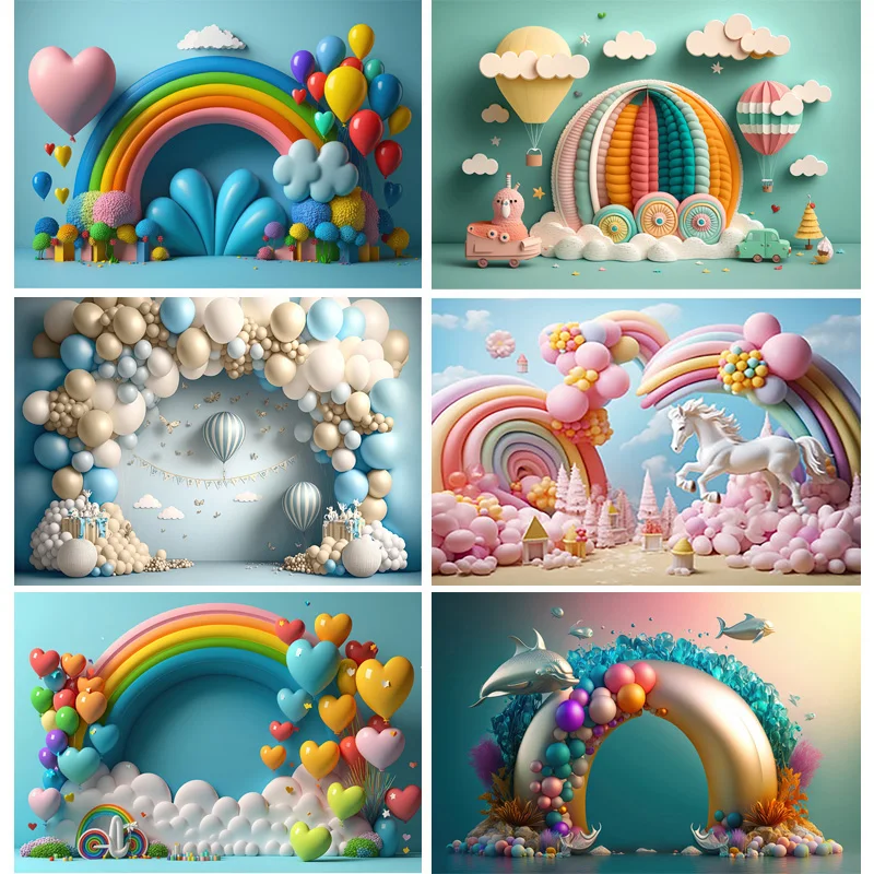 

Rainbow Balloons Decorations For Baby Shower Party Photography Backdrops Props Birthday Children Newborn Studio Background BE-07