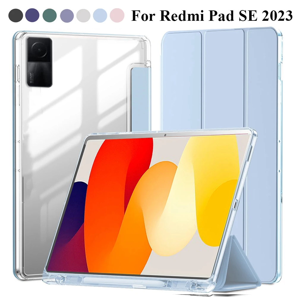 Hybrid Slim Tablet Case Cover with Built-in Pencil Holder and Clear Transparent Shell