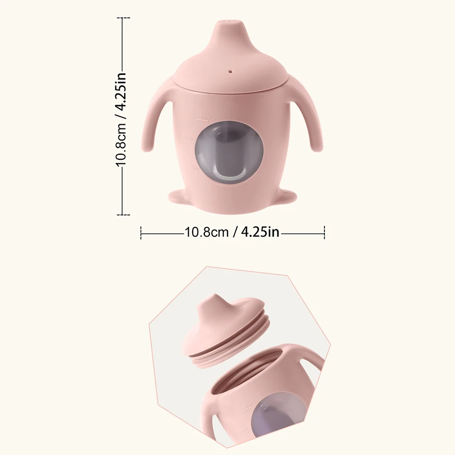 1PC Baby Silicone Sippy Cup Cartoon Penguin Shape Water Bottle Visible Baby Bottles Transparent Cups Portable Baby Tableware 6