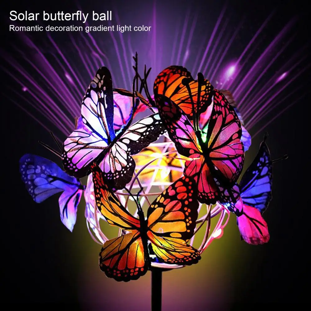 Realistic Butterfly Solar Light IP65 Waterproof  Automatic Charging Solar-Powered Stake Lights with Butterflies Decor Garden