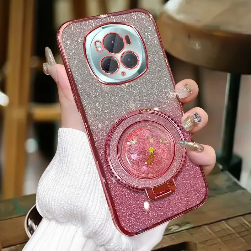 Luxurious Bling Glitter Quicksand Ring Stand Protective Case with Soft Back Cover