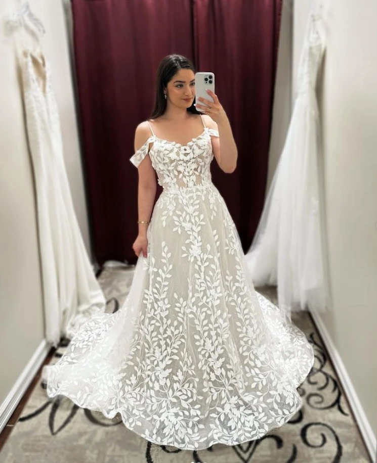 LaceWeddingDressesforBride2025SpaghettiStrapsALineBridal